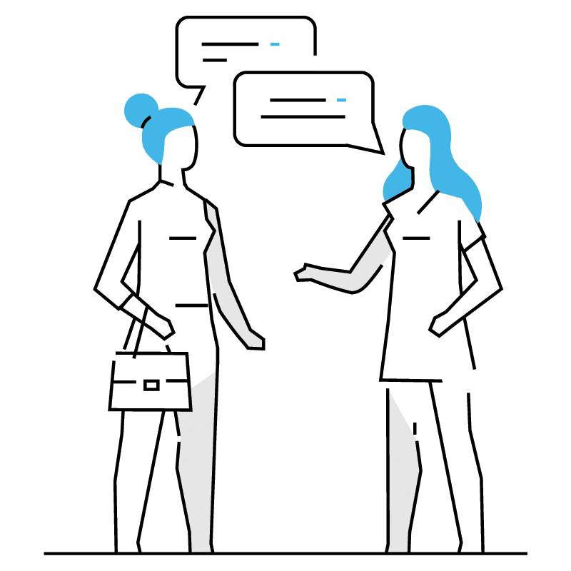 Two people talking with chat bubbles — conversational AI
