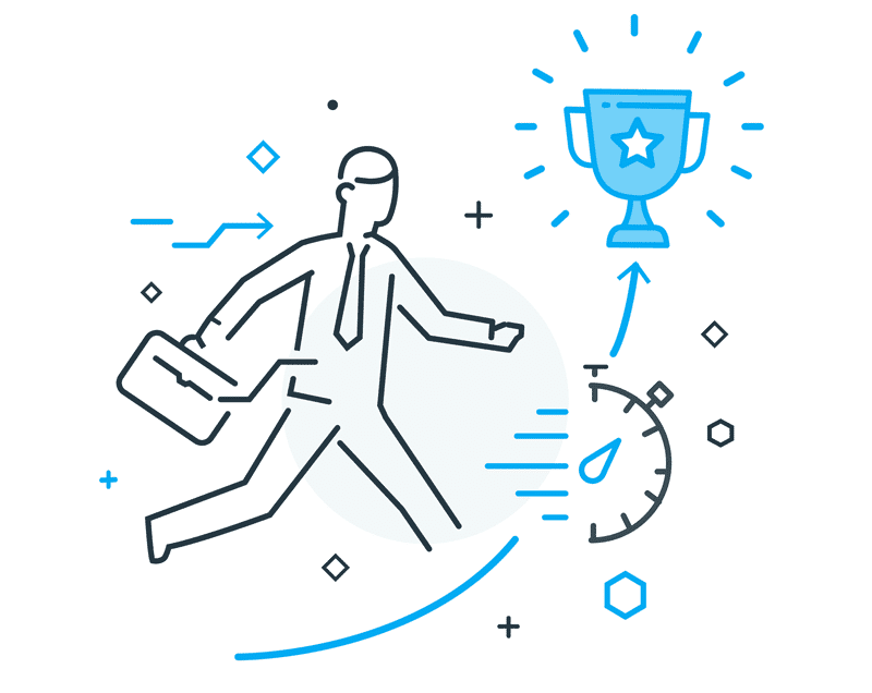 Person running toward a trophy — win more business